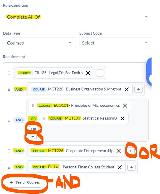 Add Courses with Course Option