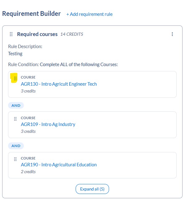 Move Course within a Requirement Rule