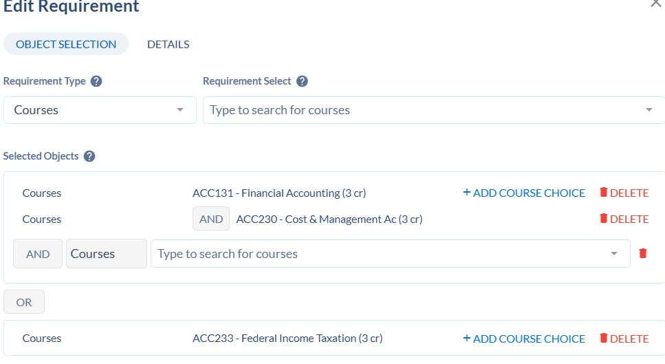 add alternative course to sample plan