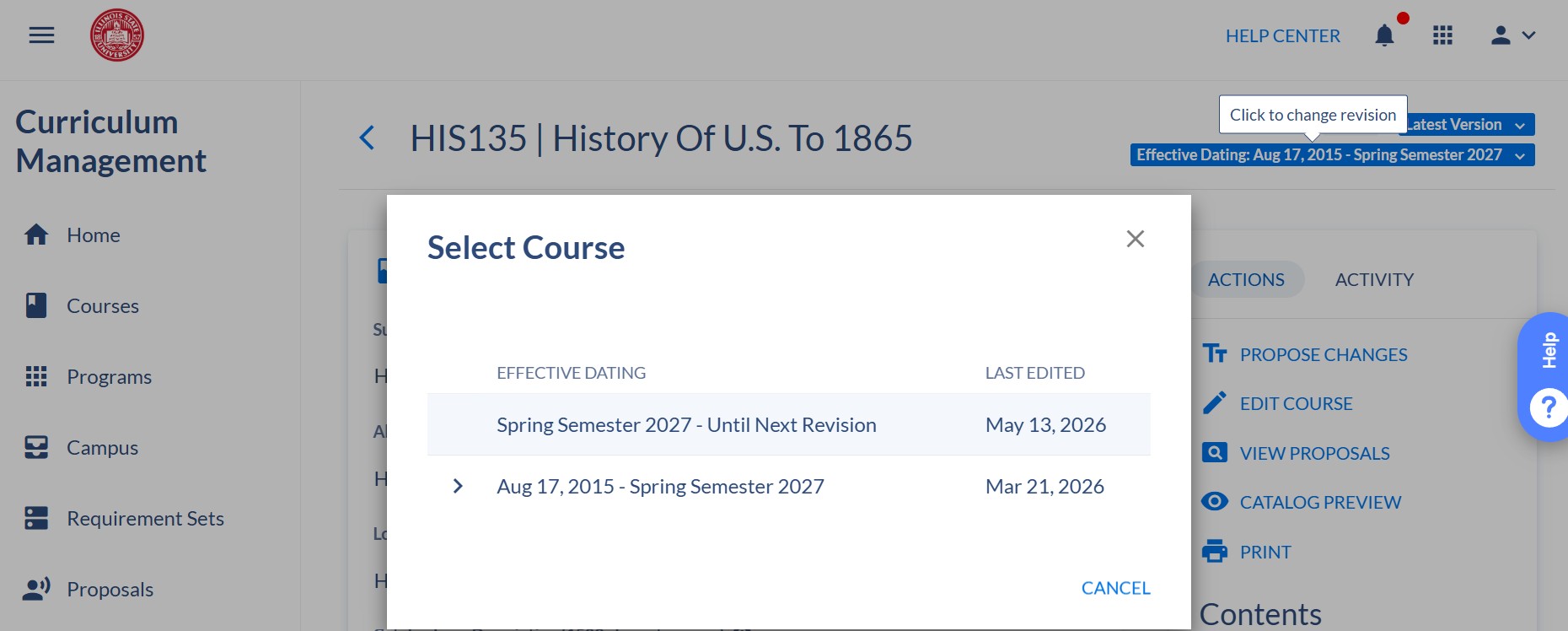 Coursedog Course Effective Date
