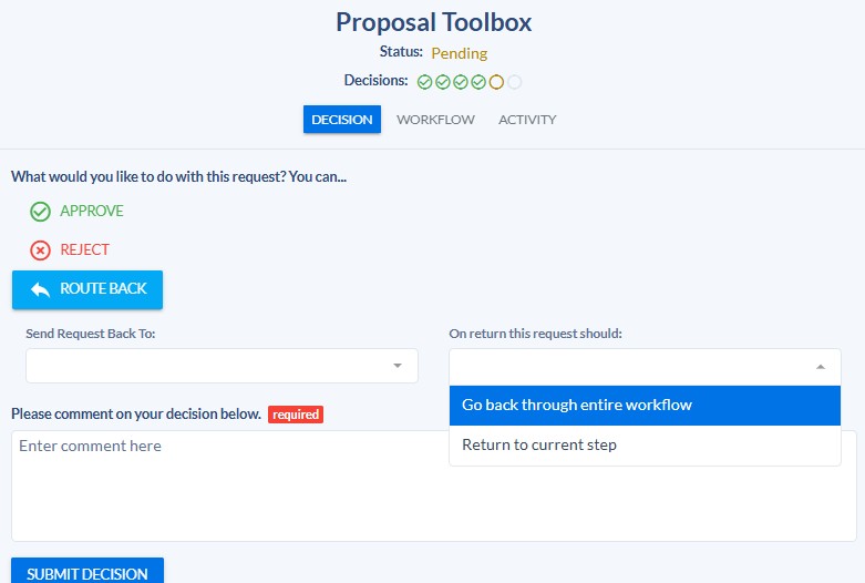 Proposal Toolbox Route Back Decision