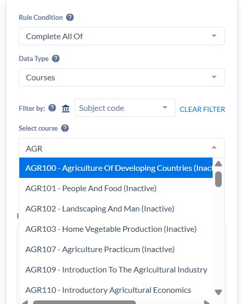 select courses for requirement